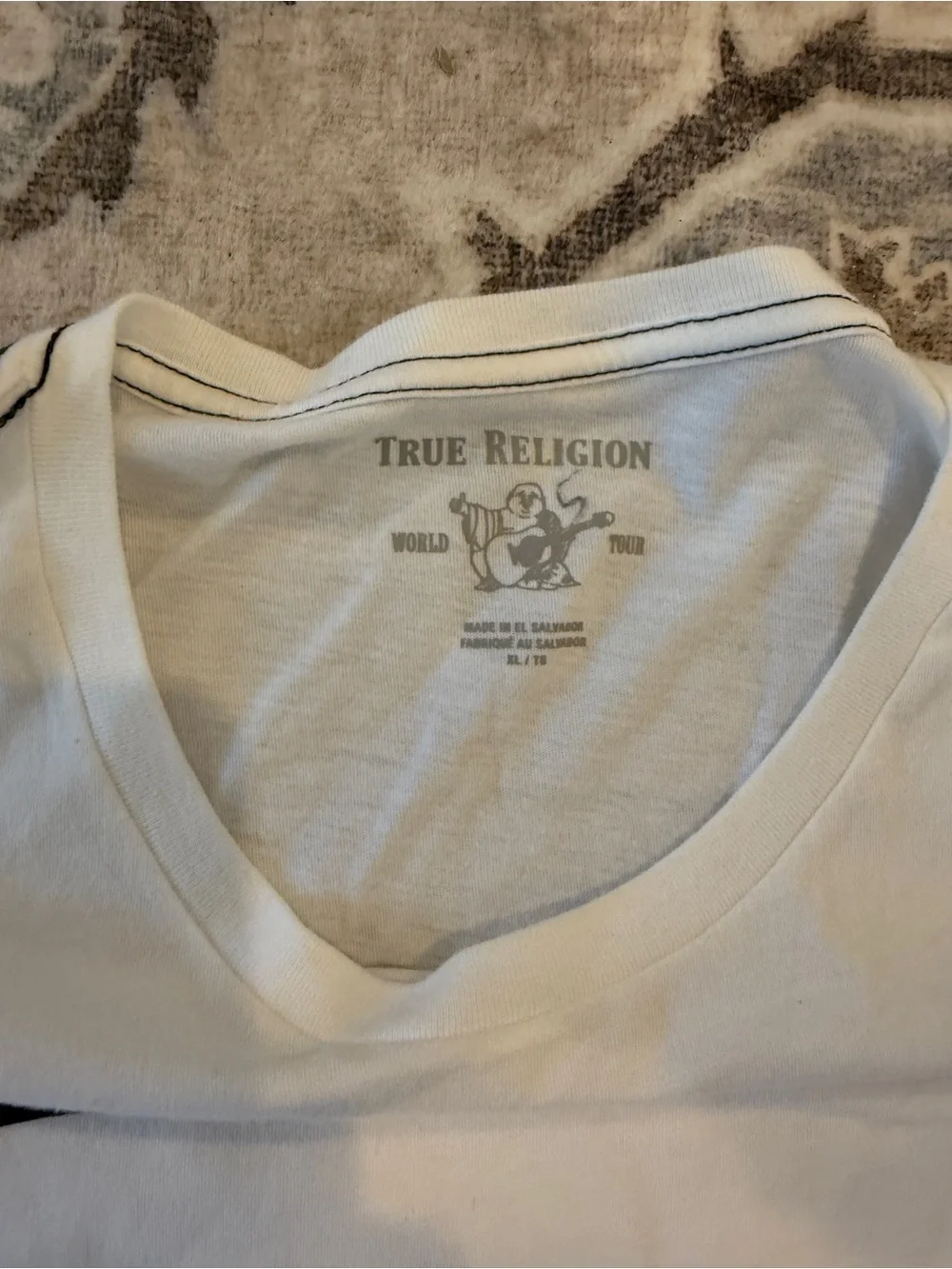 True Religion White Short-Sleeve Tee with Red & Blue Graphic